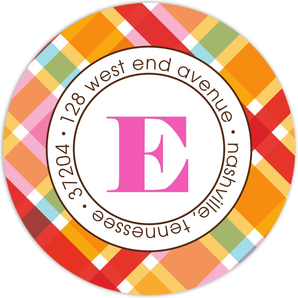 Orange Madras Round Return Address Label