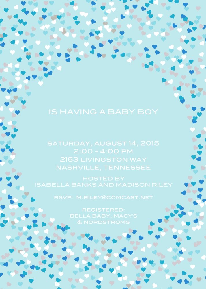Blue Confetti Hearts Baby Shower Invitation 