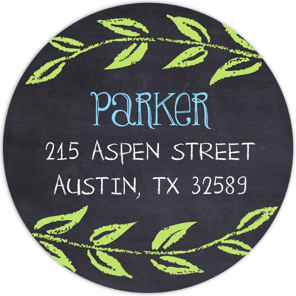 Sweet Blue Chalkboard Round Address Label