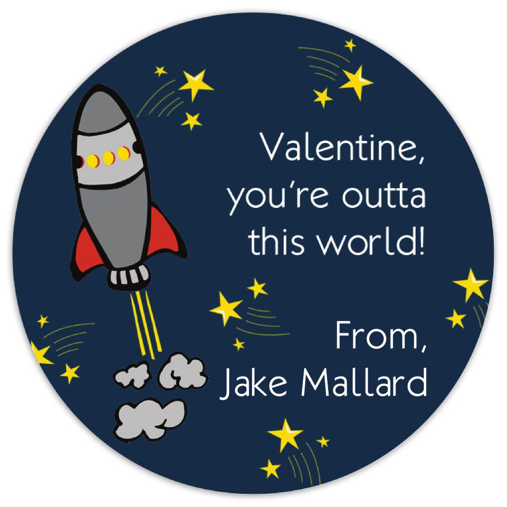 Valentine's Rocket Ship Gift Sticker