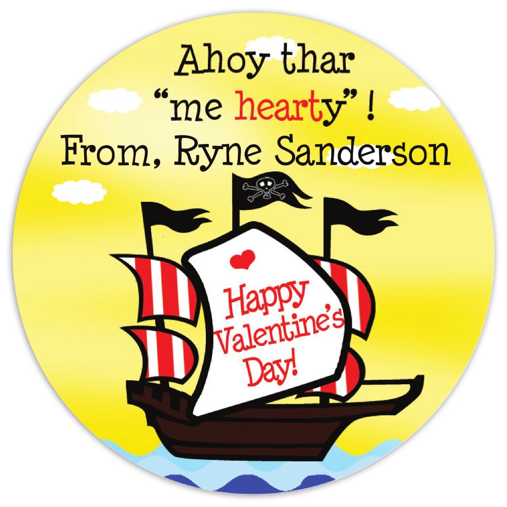 Valentine's Pirate Ship Gift Sticker