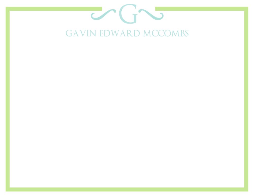 Green and Blue Initial Flat Notecard