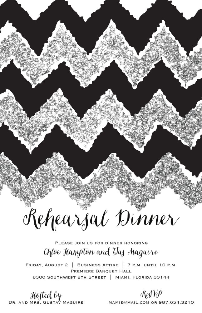 Silver Glitter Chevron Invitation