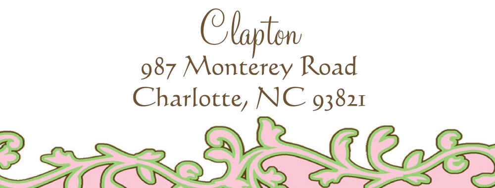 Green and Pink Vine Rectangle Return Address Label