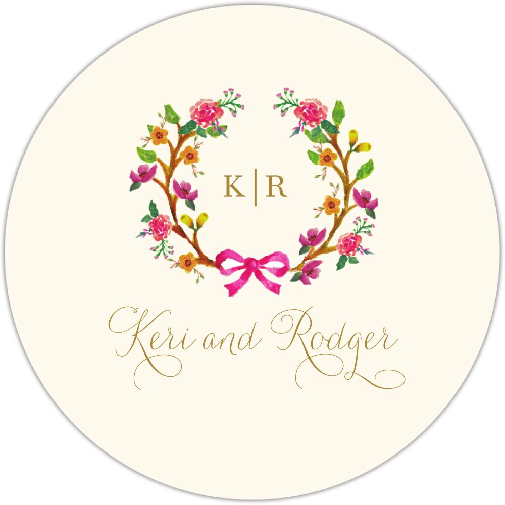 Flowery Wreath Circle Gift Sticker
