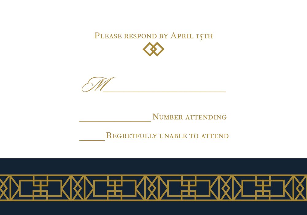 Navy Art Deco Reply Card