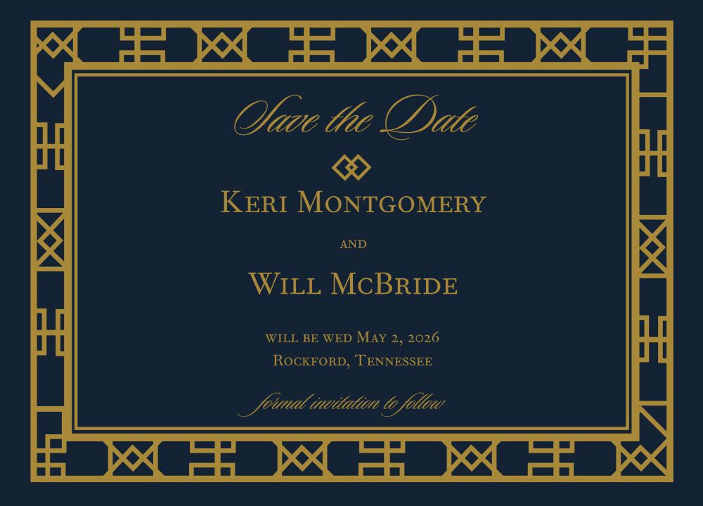Navy Art Deco Save The Date Card