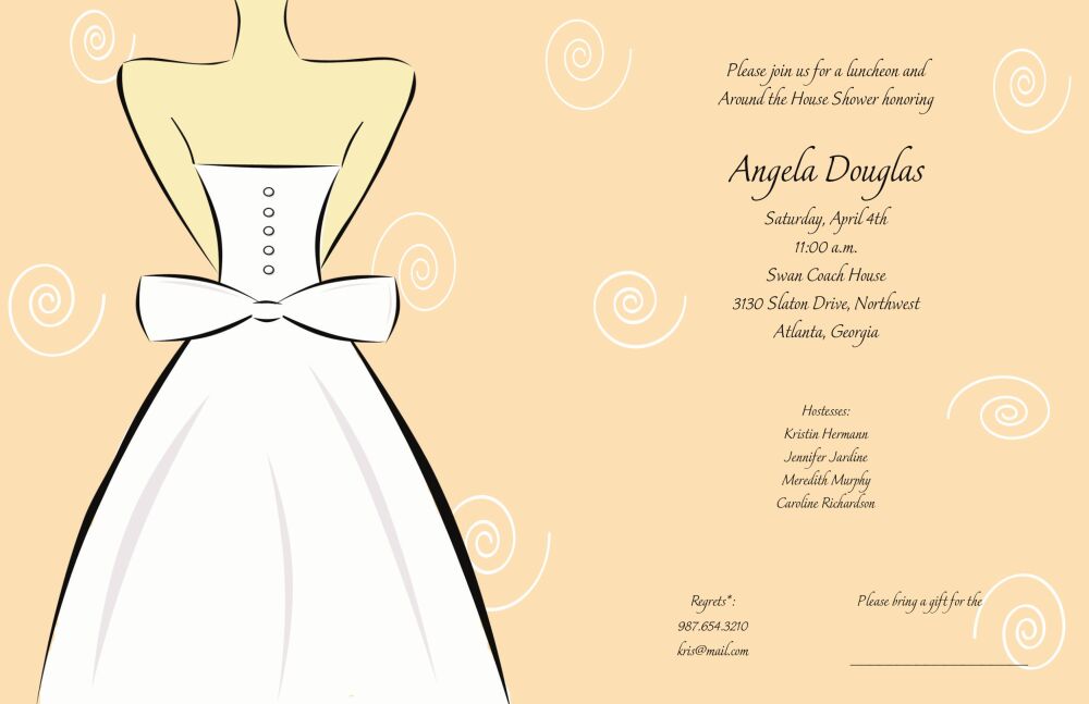 Wedding Dress on Peach Invitation