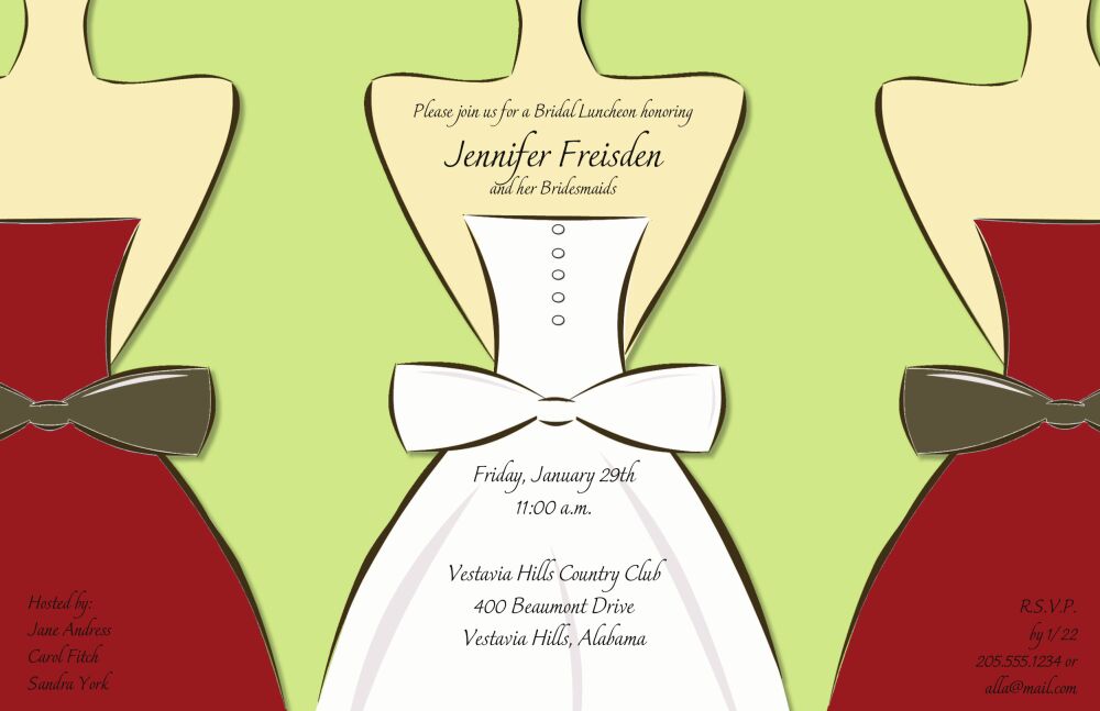 Bride and Bridesmaids Crimson on Green Invitation