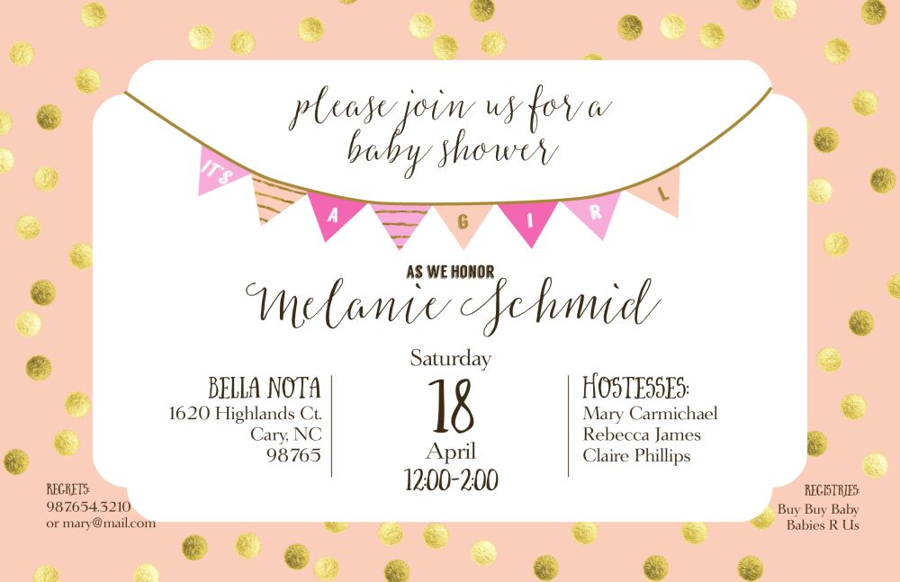 Peach with Gold Dots Baby Shower Invitation