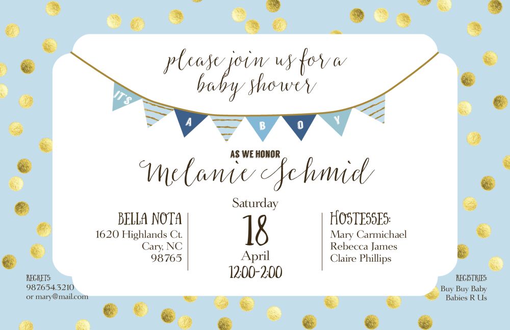 Blue with Gold Dots Baby Shower Invitation