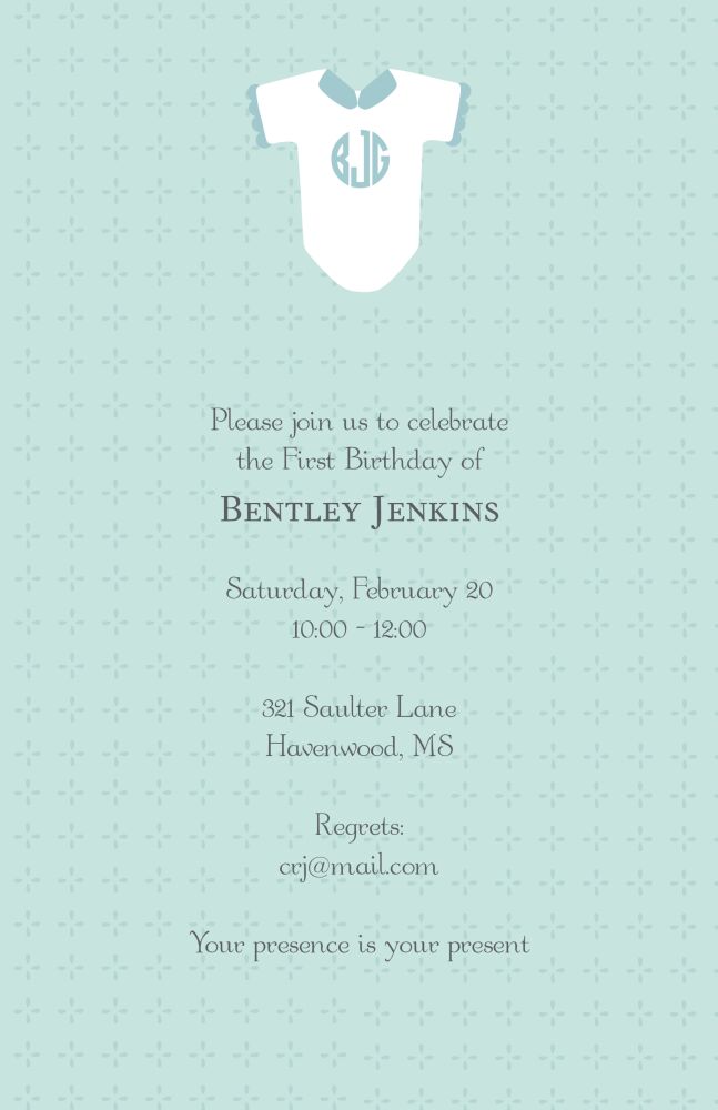 Sweet Baby Boy Monogrammed Onesie Watercolor Invitation