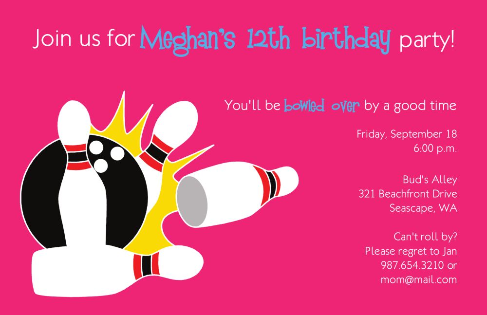 Pink Bowling Invitation
