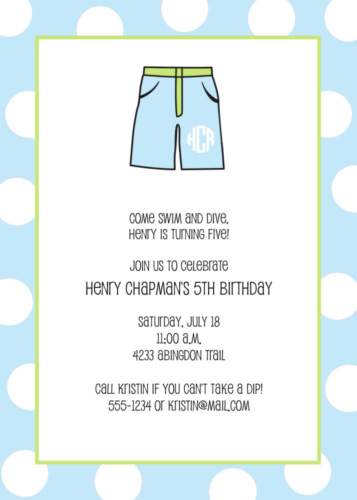 Boys bathing suit invitation