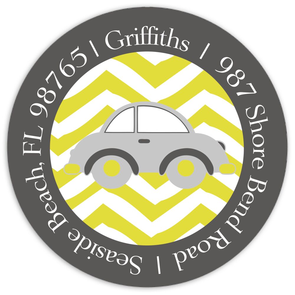 Grey and yellow Cars Return Address Invitation