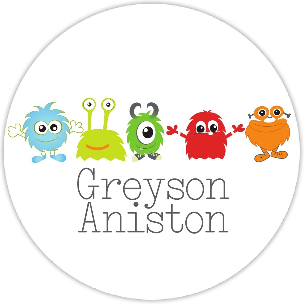 Cute Monster Round Water-Resistant Label