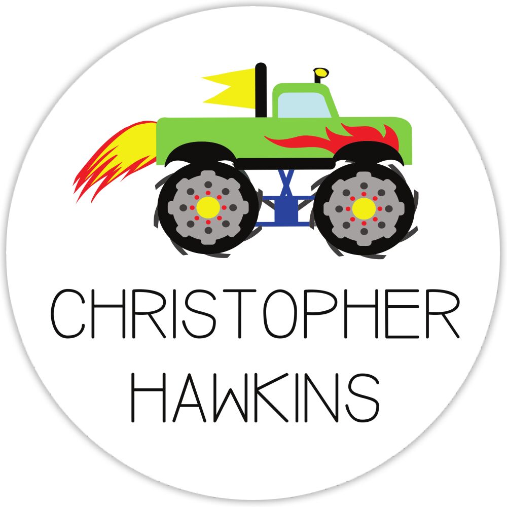 Monster Truck Round Water-Resistant Label