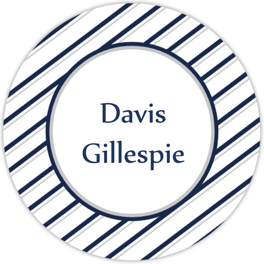 Navy and Grey Striped Circular Water-resistant Label