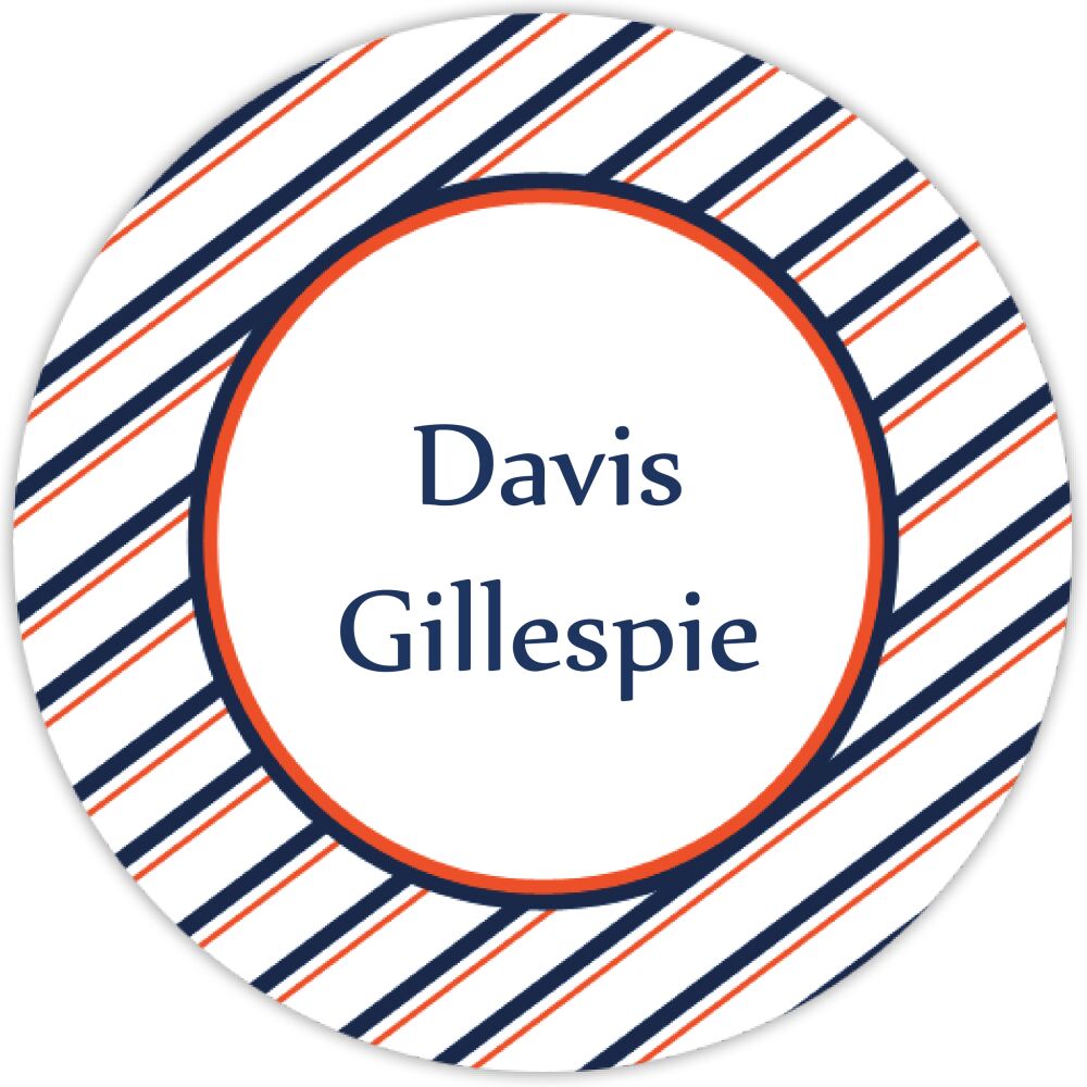 Navy and Orange Striped Circular Water-resistant Label