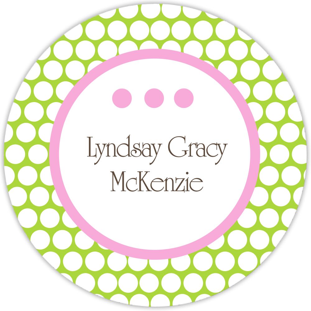 Pink and Green Dots Circular Water-resistant Label