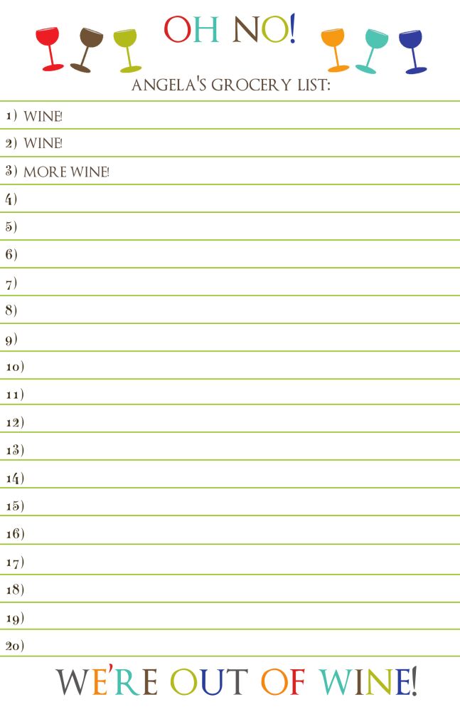 Wine Glasses Grocery List Lined Notepad