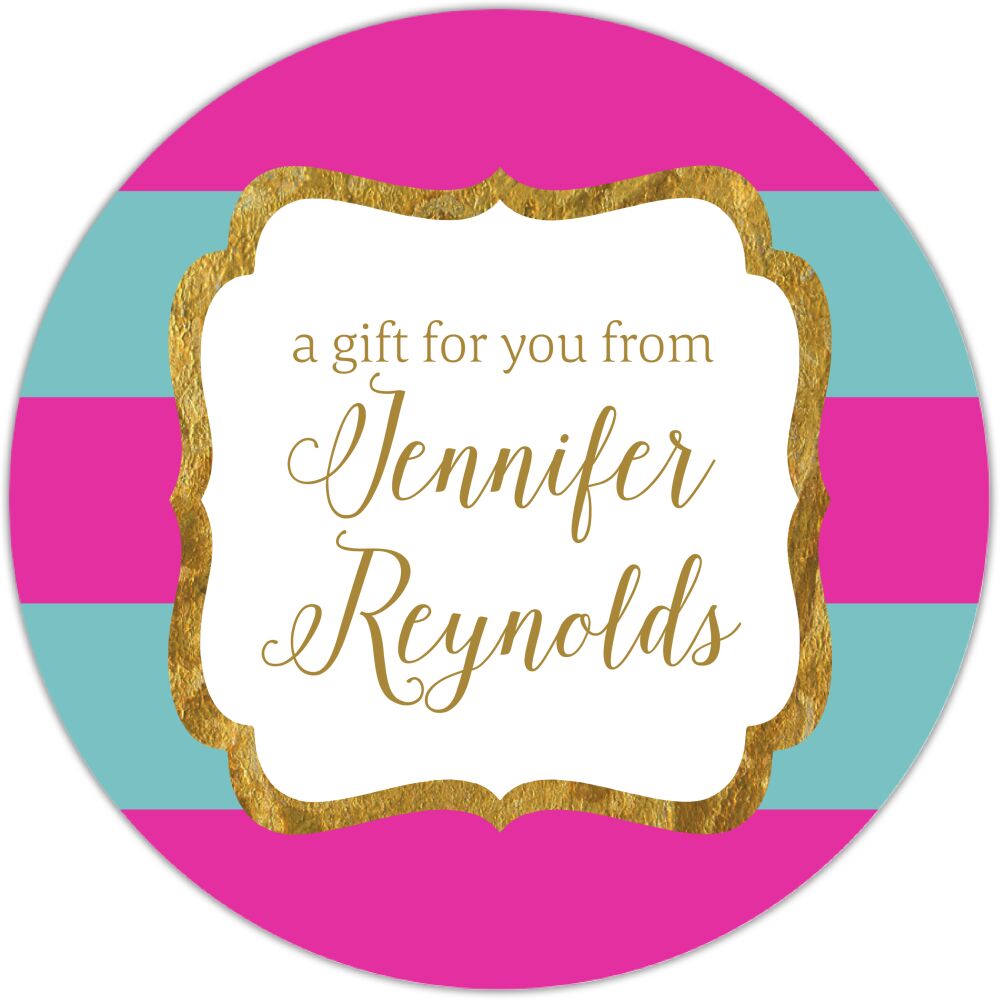 Hot Pink & Teal Glitter Frame Circle Gift Sticker