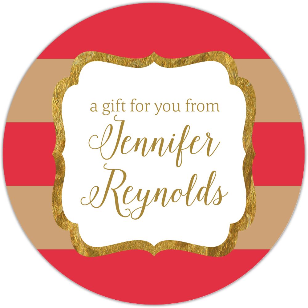 Salmon & Taupe Glitter Frame Circle Gift Sticker