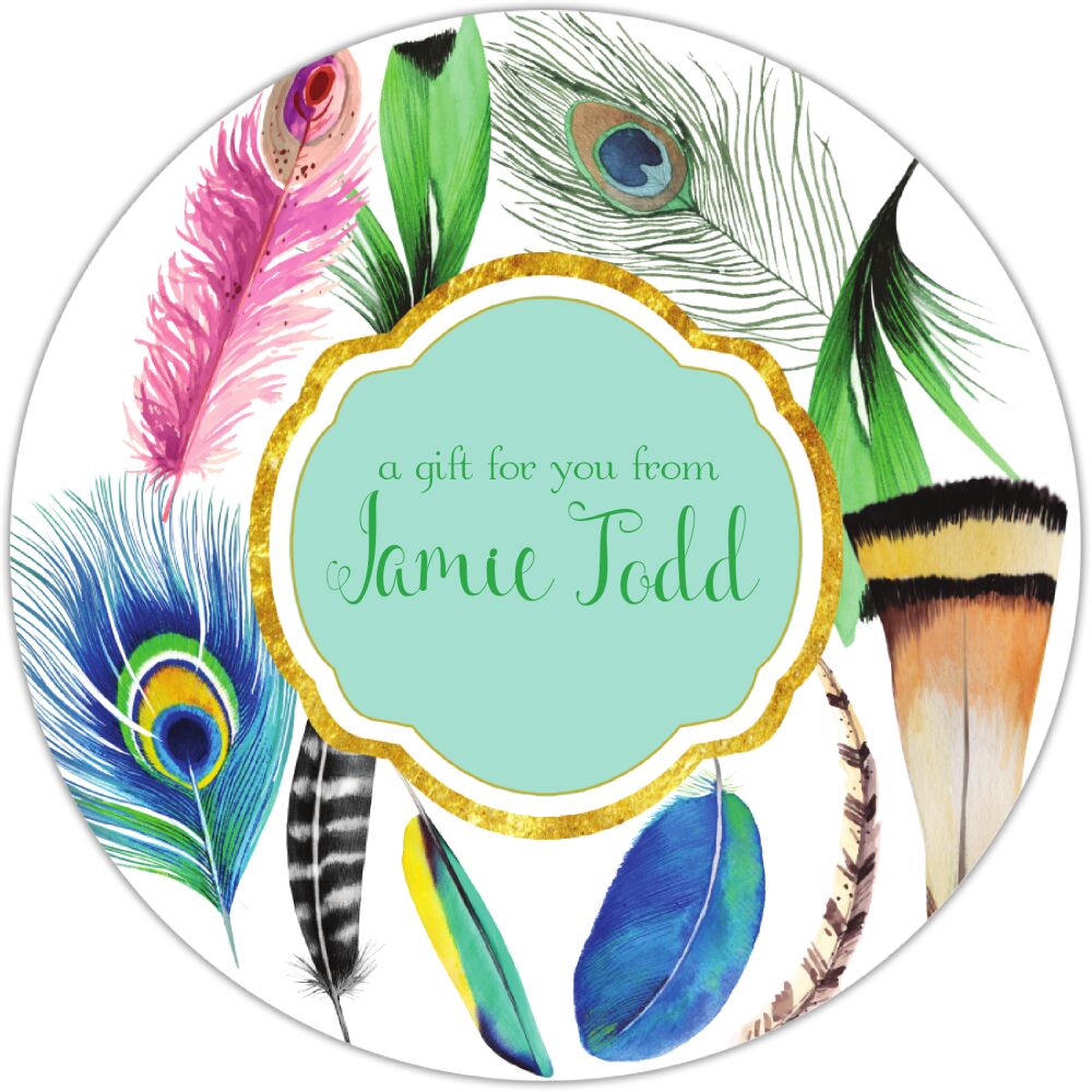 Watercolor Feathers Circle Gift Sticker