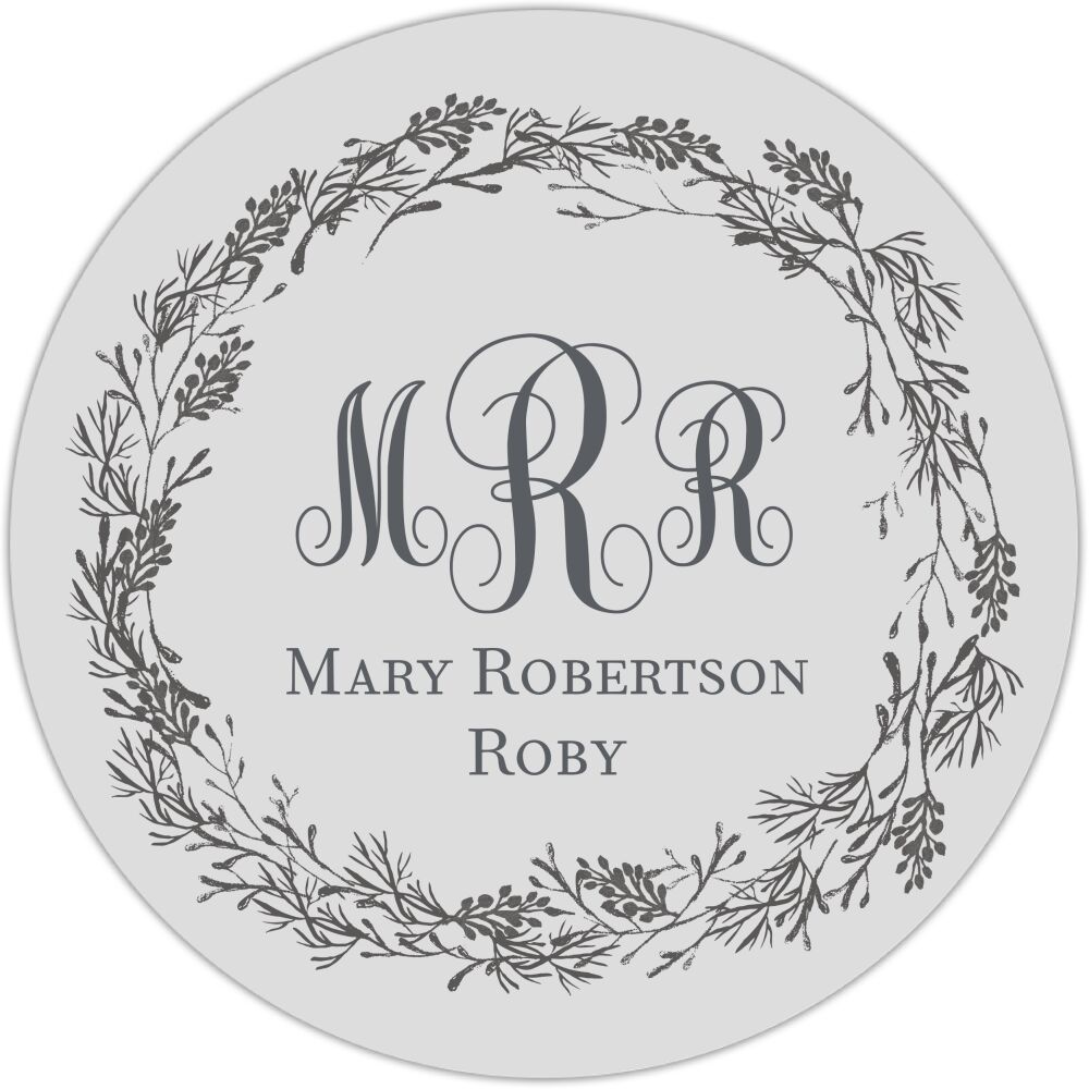Gray Circle Gift Sticker With Dark Gray Wreath