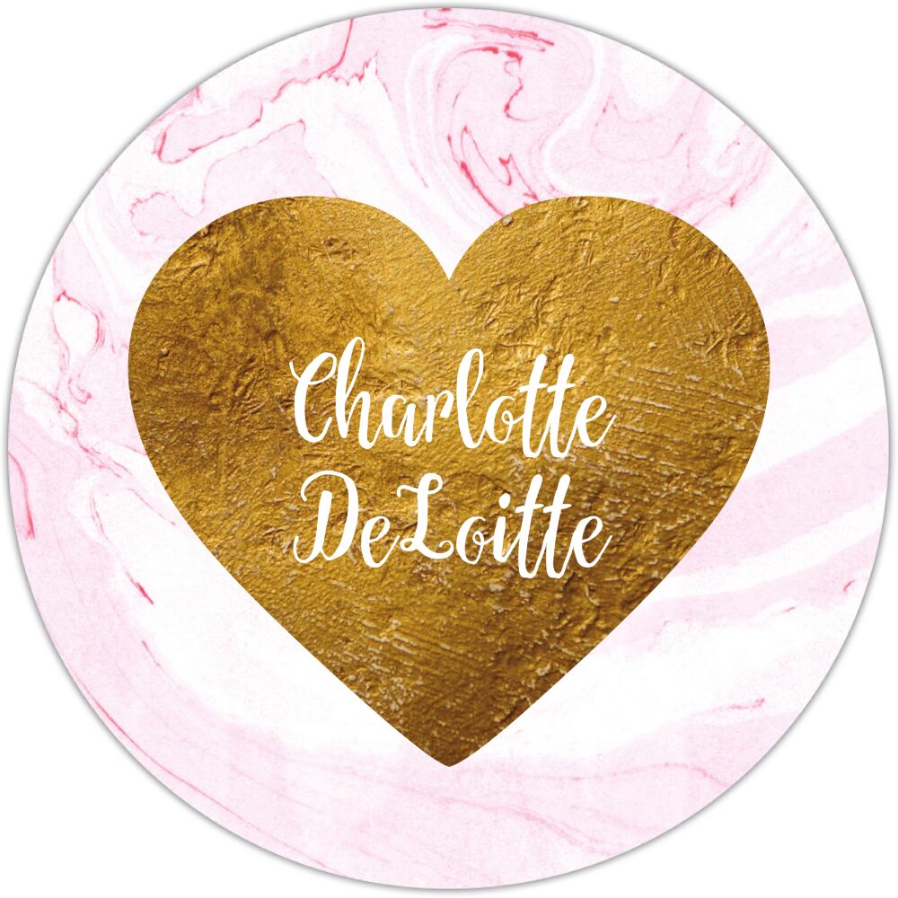 Pink Marbled Glitter Gold Heart Circle Gift Sticker