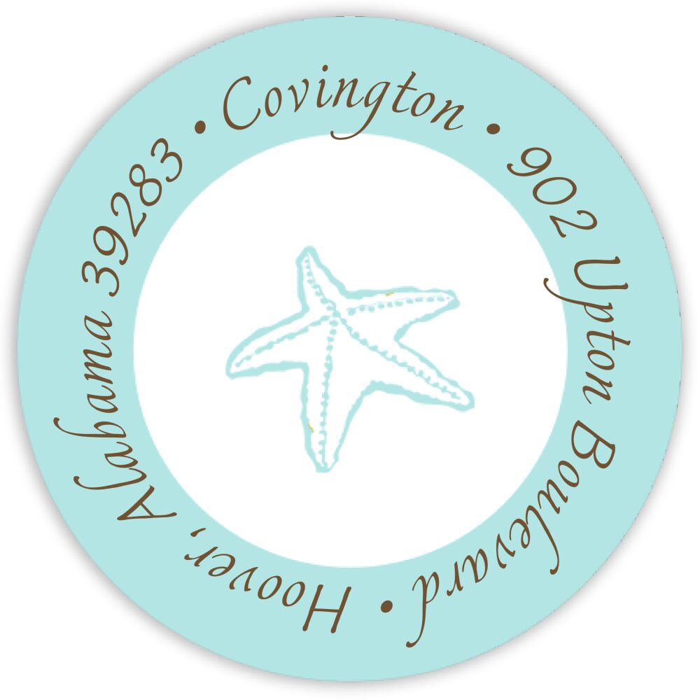 Blue starfish circle address label