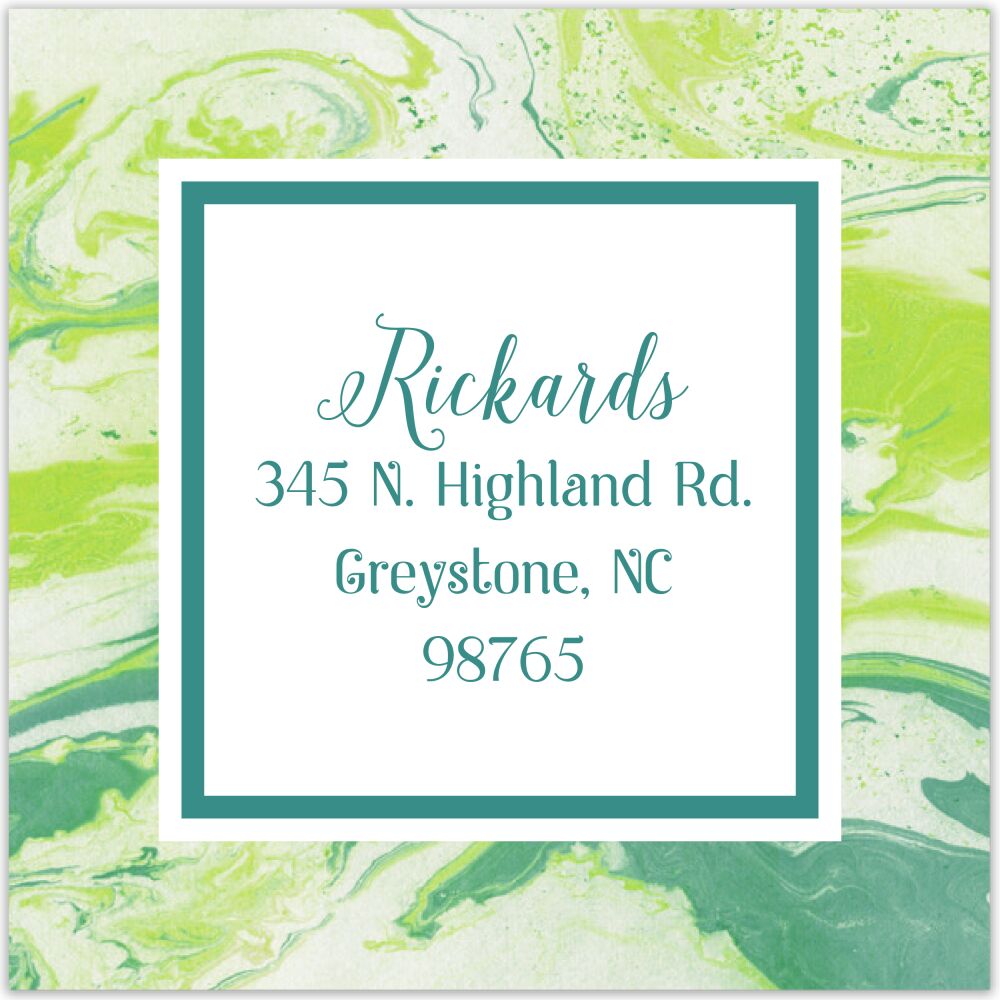 Shades Of Green Marbled Square Return Address Label