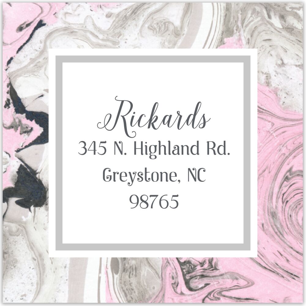 Pink Marbled Square Return Address Label