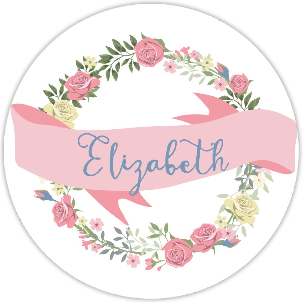 Floral Wreath And Banner Water-Resistant Label