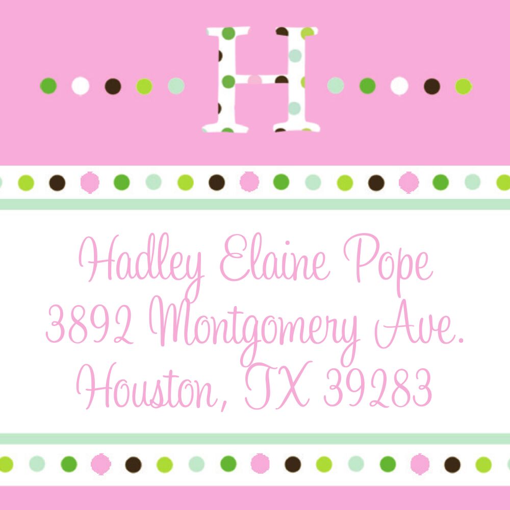 Bubblegum pink dotted initial return address label