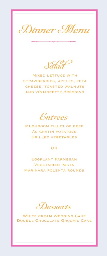 Simply Sophisticated Pale Menu