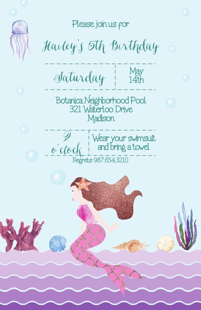 Mermaid Under The Sea Invitation