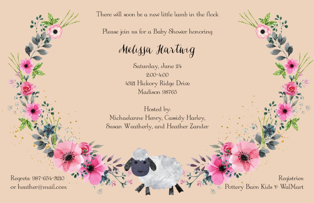 Lamb Floral Invitation