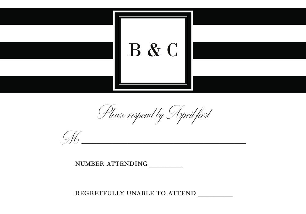 Black and White Stripes Reply Card 
