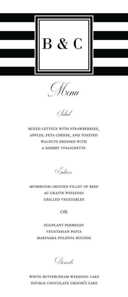 Black and White Stripes Menu 