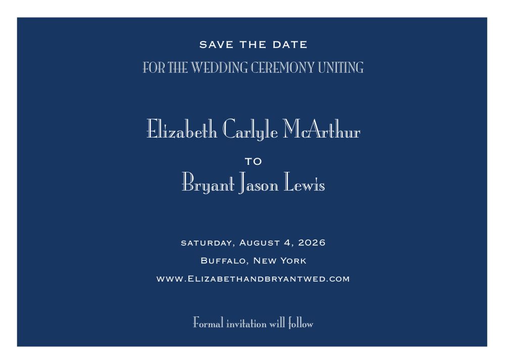 Navy Svelte Save The Date Card
