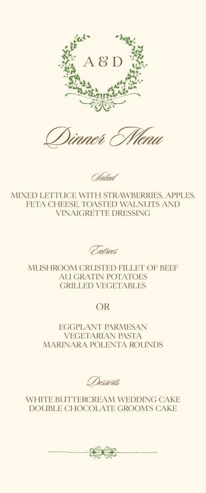 Green Wreath Menu Card