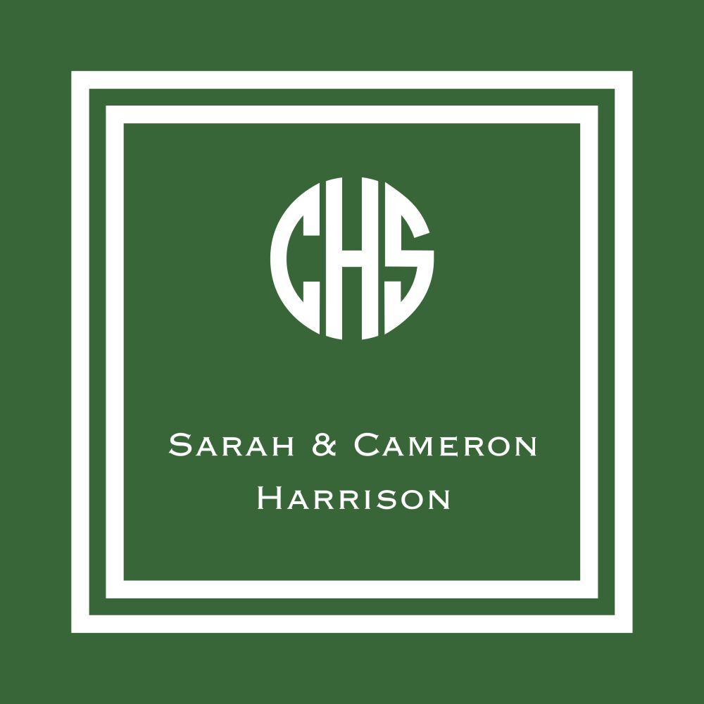 Green and White Initial or Monogram Gift Sticker