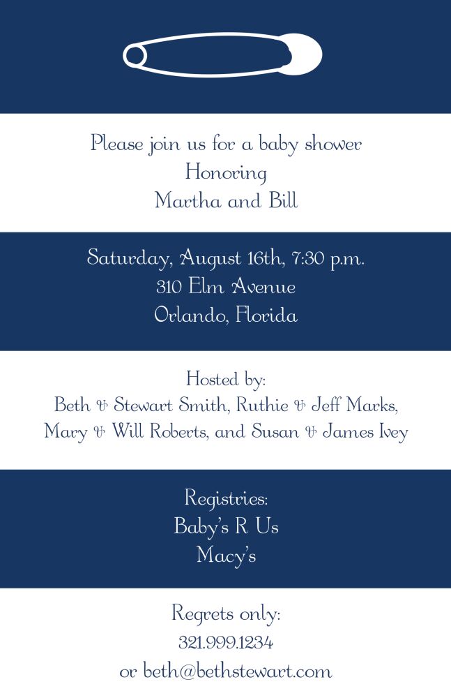 Bold Striped Diaper Pin Invitation