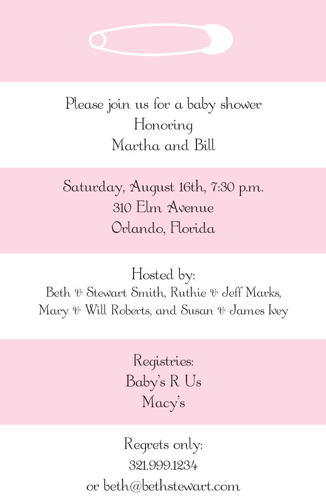 Bold Striped Diaper Pin Invitation