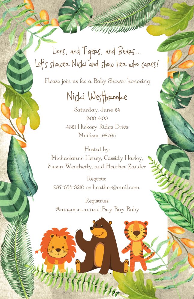 Lions, Tigers and Bears Invitation