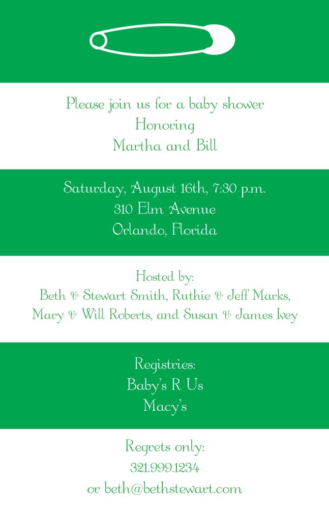 Bold Striped Diaper Pin Invitation