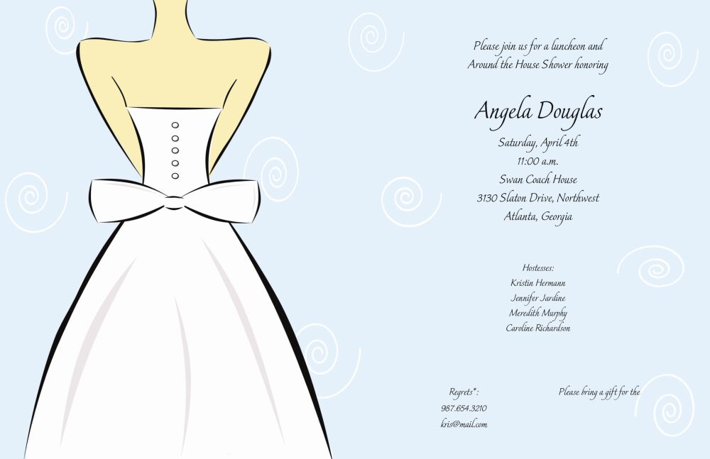 Wedding Dress on Soft Blue Invitation