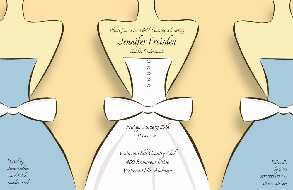 Bride and Bridesmaids on Apricot Invitation