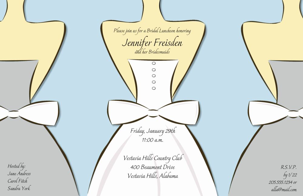 Bride and Bridesmaids on Light Blue Invitation